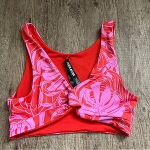Victoria's Secret Red Floral Triangle Wide Strap Swim Top Size Small
